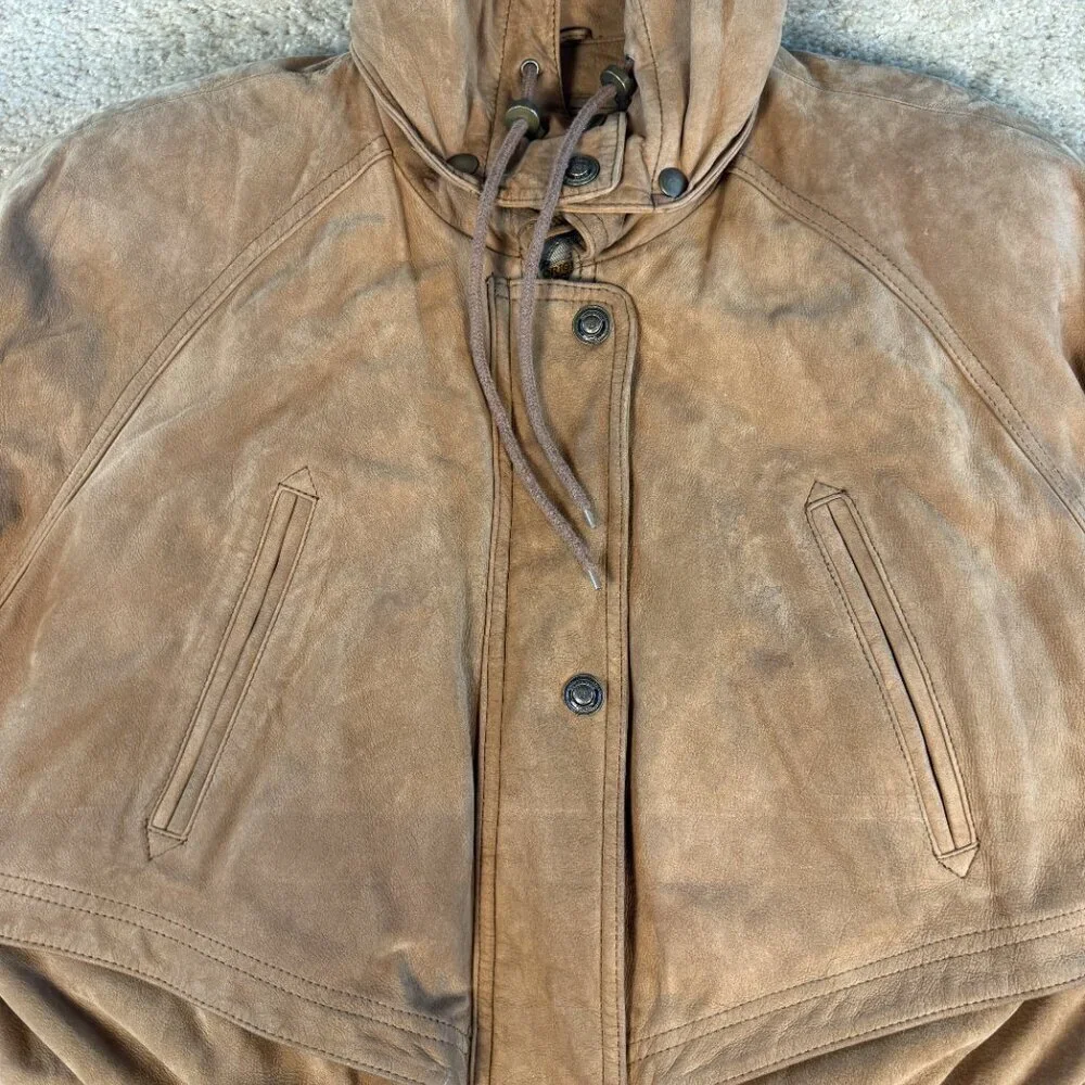 Wilsons Vintage Adventure Bound Brown Suede Jacket Coat Parka Hood Size Large